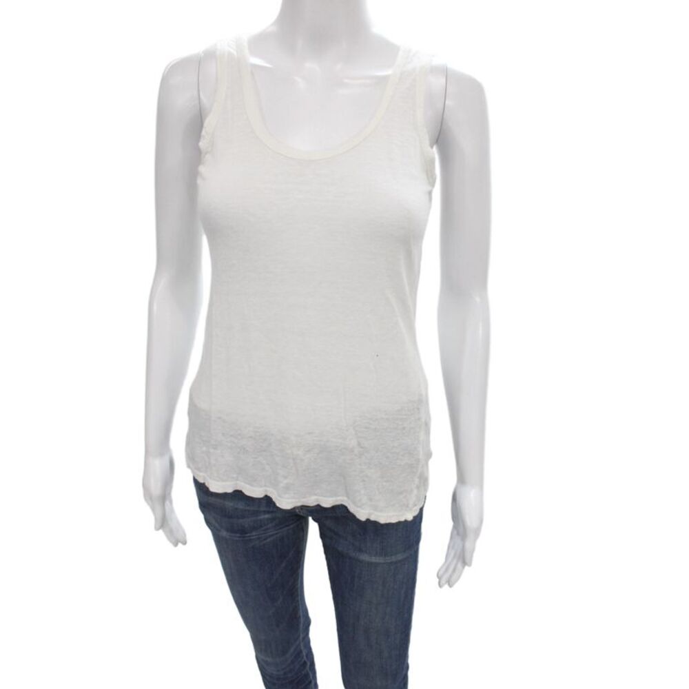 Sunday Women Linen Scoop Neck Sleeveless Blouse Camisole White Size S